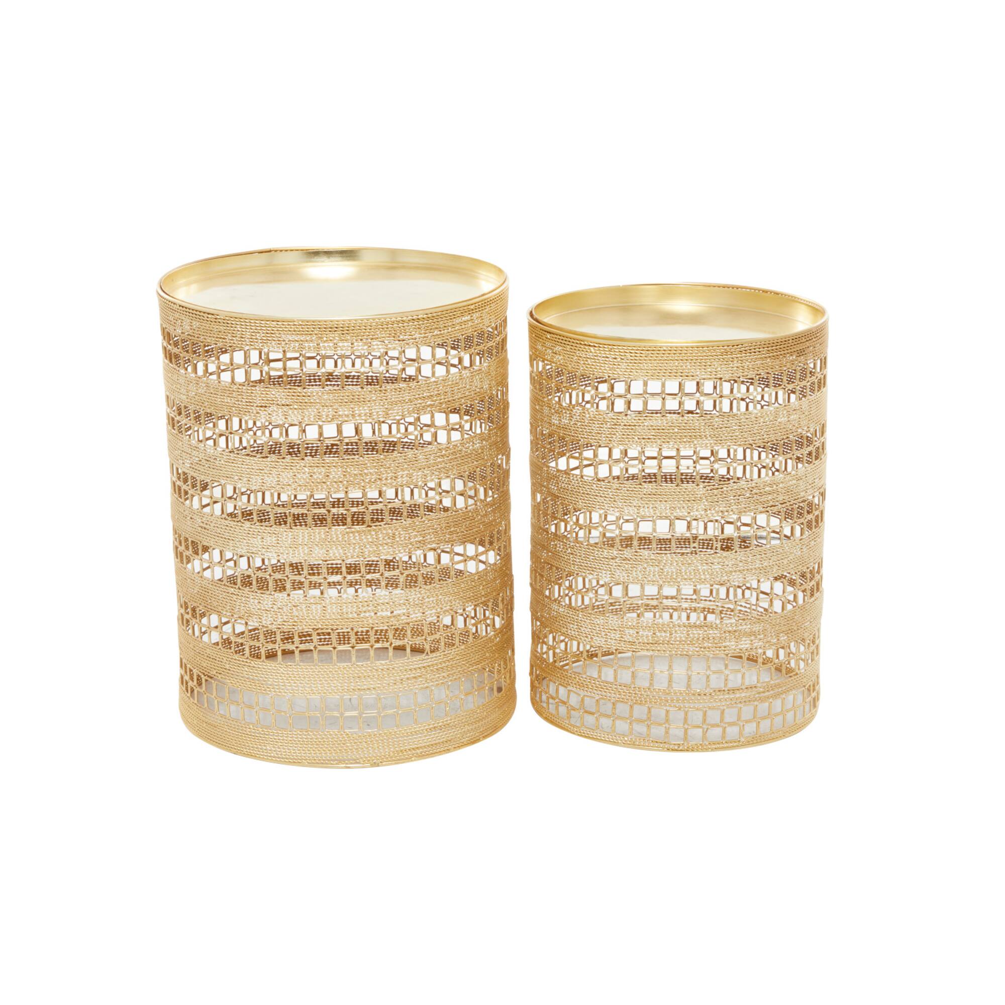 Set of 2" Gold Metal Transitional Accent Table, 18" x 14" x 14"